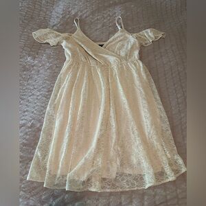 Cream Lace Overlay- faux wrap empire top- adjustable spaghetti straps-